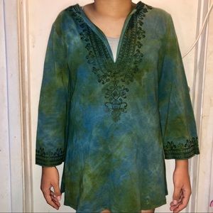INC size L Dk green embroidered tunic